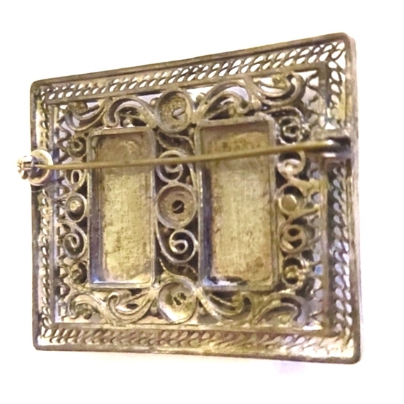 ANTIQUE Chinese Etched Silver Filigree Brooch - Picture 10 of 10